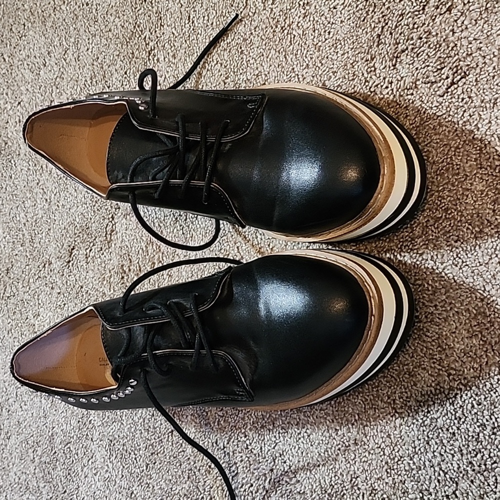 Black Leather Womens Studded Shoes